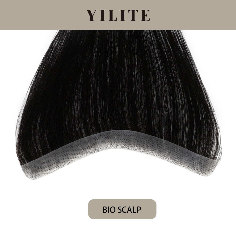 YILITE Seamless Hair Patch 1.5×16 cm Injected Hand-Tied Invisible Remy Human Hair #1 Jet Black