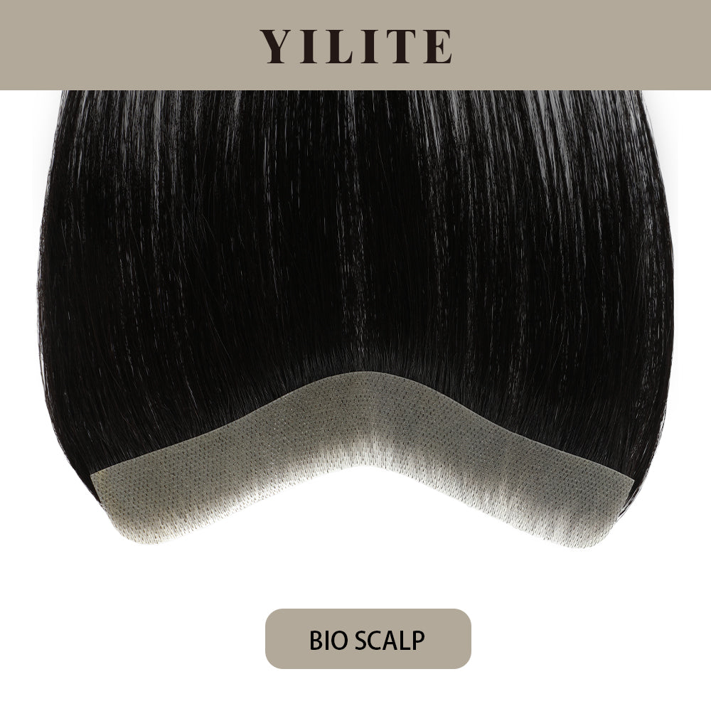 YILITE Seamless Hair Patch 2.5×16 cm Injected Hand-Tied Invisible Remy Human Hair #1 Jet Black