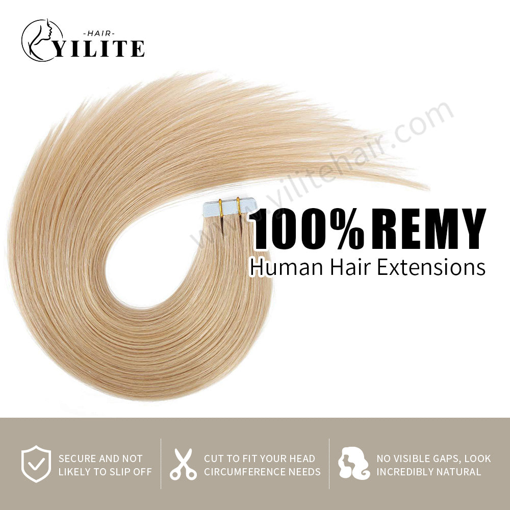 YILITE Tape In Hair Extensions 24Pcs Tape Ins Natural Remy Human Hair (#16)