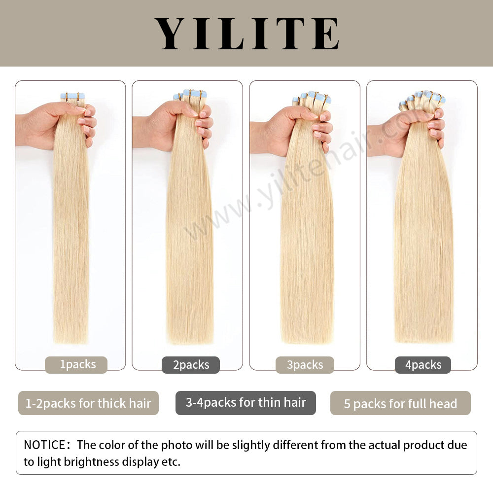 YILITE Tape In Hair Extensions 24Pcs Tape Ins Natural Remy Human Hair (#P27/613)