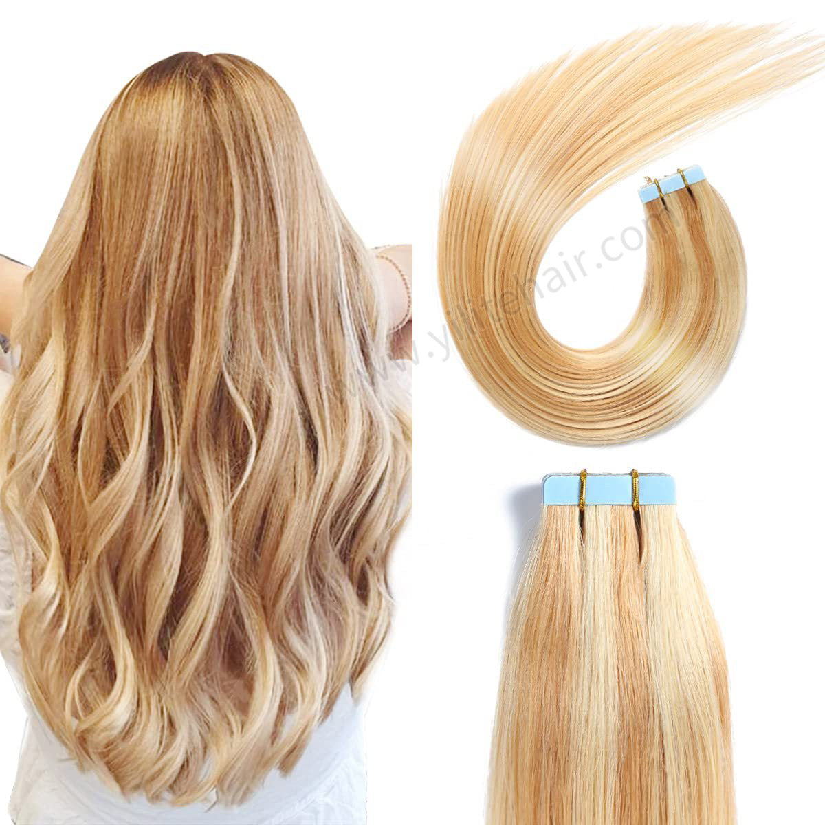 YILITE Tape In Hair Extensions 24Pcs Tape Ins Natural Remy Human Hair (#P27/613)