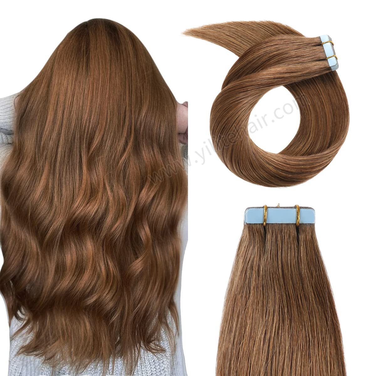 YILITE Tape In Hair Extensions 24Pcs Tape Ins Natural Remy Human Hair (#6 Chestnut Brown)