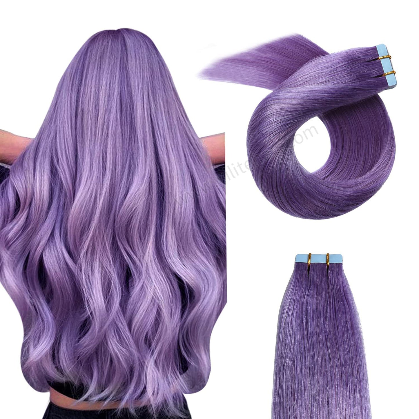 YILITE Tape In Hair Extensions 24Pcs Tape Ins Natural Remy Human Hair (#Purple)