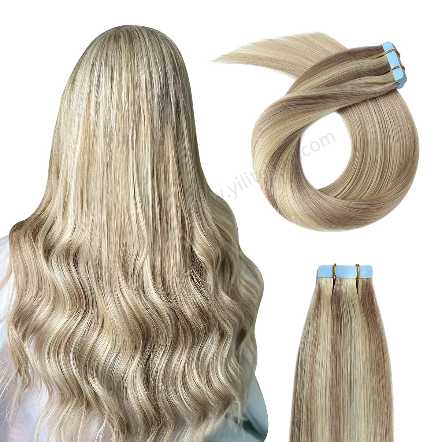 YILITE Tape In Hair Extensions 24Pcs Tape Ins Natural Remy Human Hair (#P18/613)