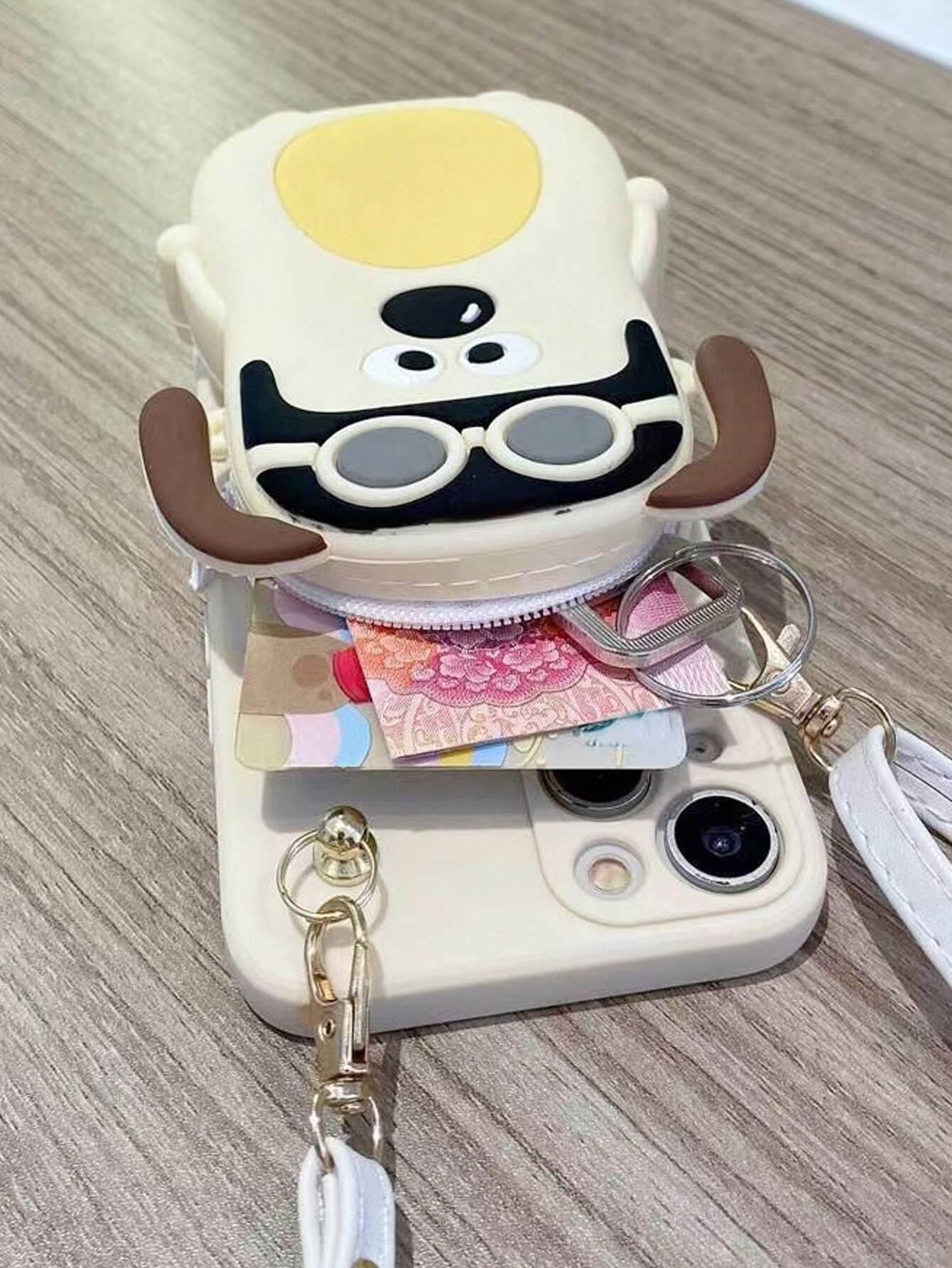 Cute Stuff Vintage White Dog Coin Purse & Apple IPhone 15ProMax Case, Crossbody & Neck Strap Compatible With IPhone 14/13/12 Series