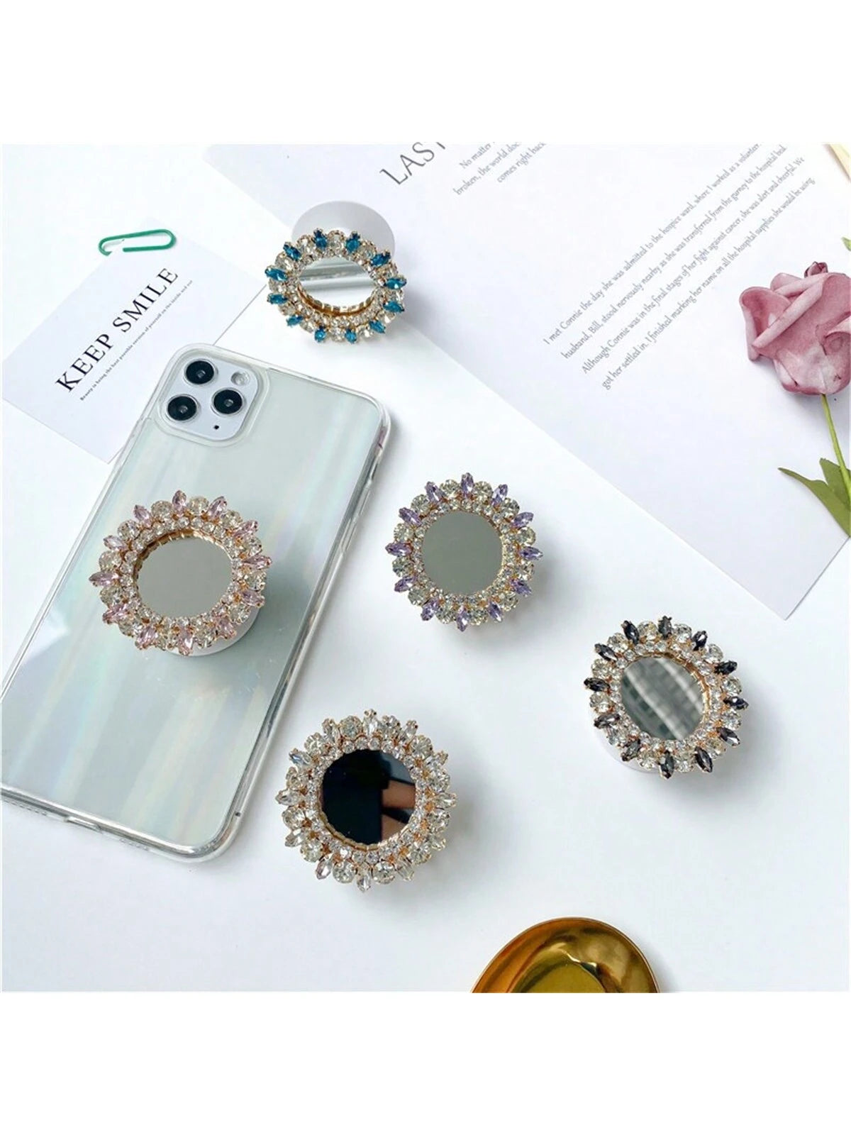 Luxury Rhinestone Airbag Bracket Foldable And Pasted Lazy Bracket Glossy Korean Version Desktop Phablet Universal