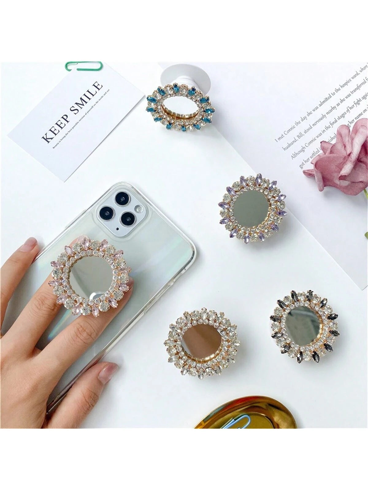 Luxury Rhinestone Airbag Bracket Foldable And Pasted Lazy Bracket Glossy Korean Version Desktop Phablet Universal