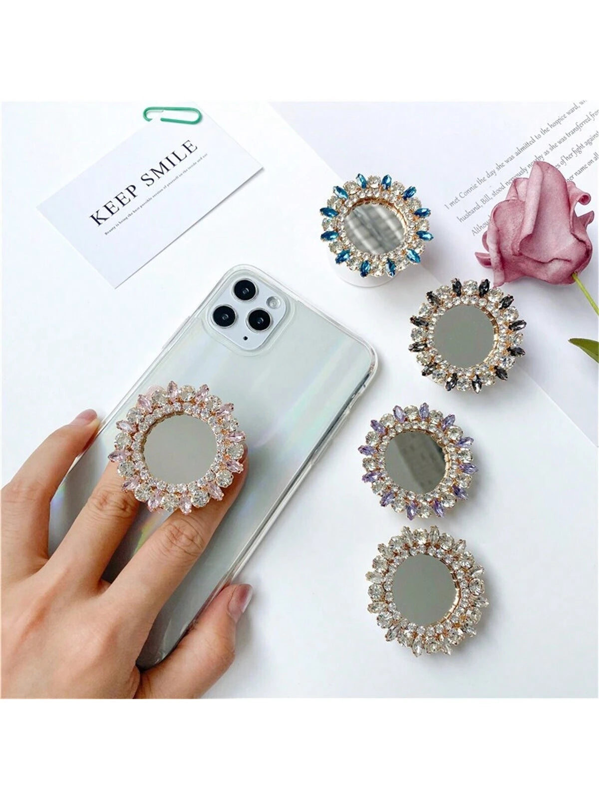 Luxury Rhinestone Airbag Bracket Foldable And Pasted Lazy Bracket Glossy Korean Version Desktop Phablet Universal