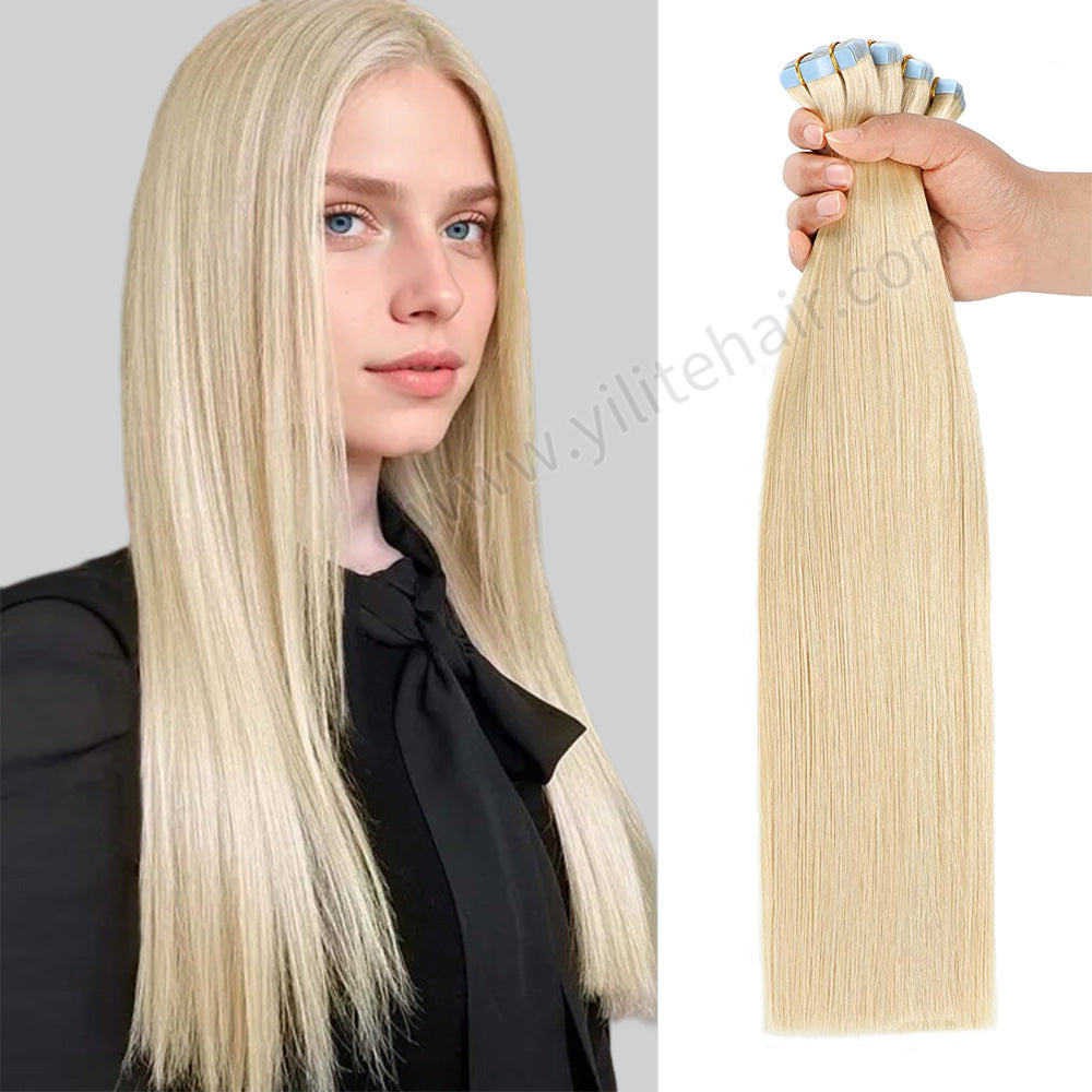 YILITE Tape In Hair Extensions 24Pcs Tape Ins Natural Remy Human Hair (#613 Bleach Blonde)