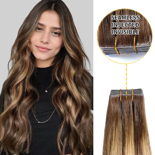 YILITE Seamless Injected Hand-Tied Invisible Tape In Hair Extension 20Pcs Virgin Human Hair (P4/27/T4)