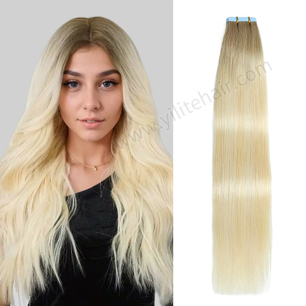 YILITE Tape In Hair Extensions 24Pcs Tape Ins Natural Remy Human Hair (#P22/60/T18)