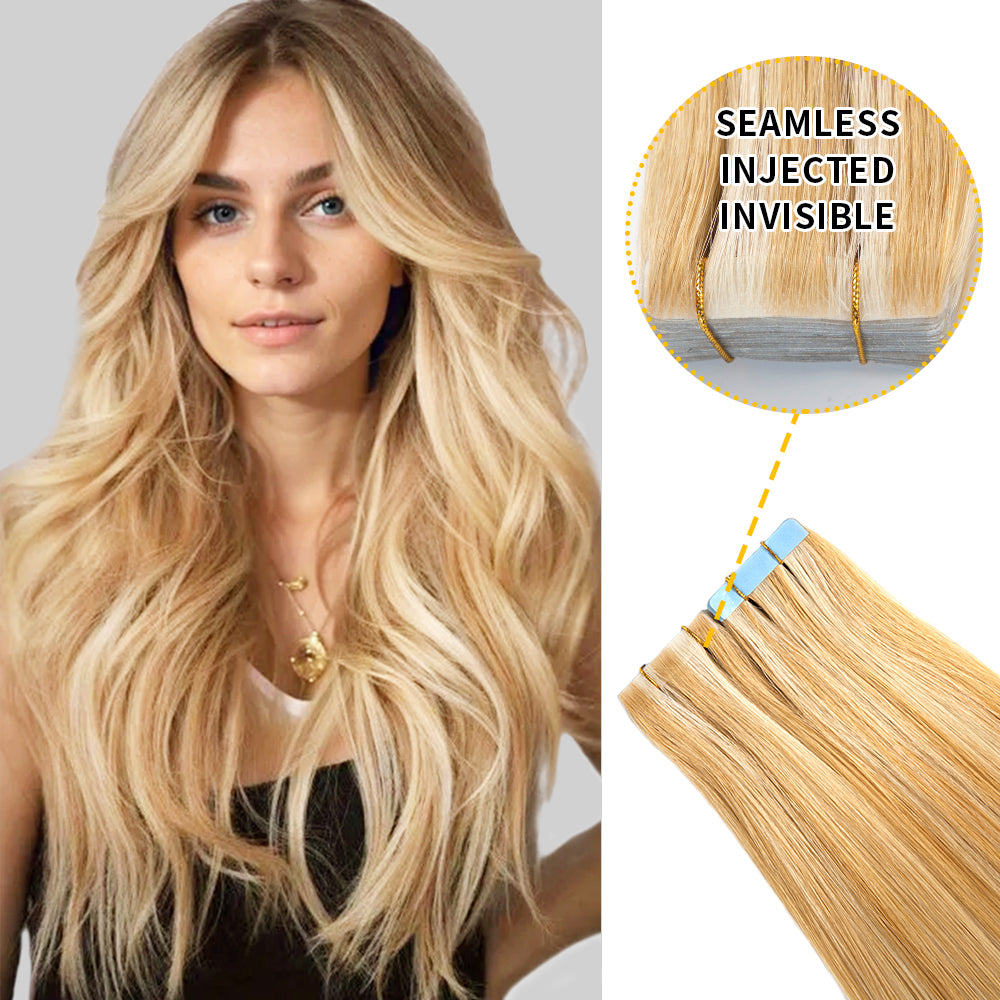 YILITE Seamless Injected Hand-Tied Invisible Tape In Hair Extension 20Pcs Virgin Human Hair (P27/613)