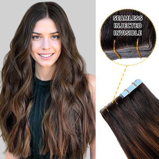 YILITE Seamless Injected Hand-Tied Invisible Tape In Hair Extension 20Pcs Virgin Human Hair (P1B/6/TIB)