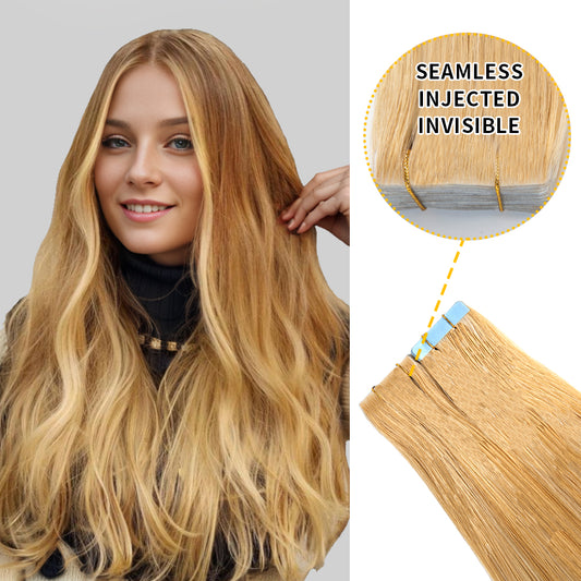 YILITE Seamless Injected Hand-Tied Invisible Tape In Hair Extension 20Pcs Virgin Human Hair (#27)