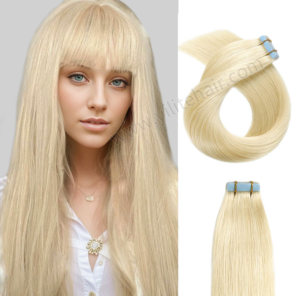 YILITE Tape In Hair Extensions 24Pcs Tape Ins Natural Remy Human Hair (#60 Platinum Blonde)