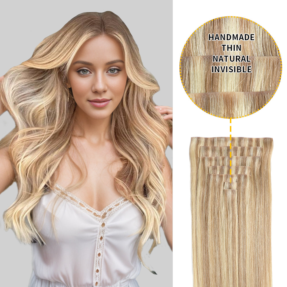 YILITE Seamless Injected Hand-Tied Invisible Clip-ins 7Pcs 16 Clips Virgin Human Hair (#P18/613)